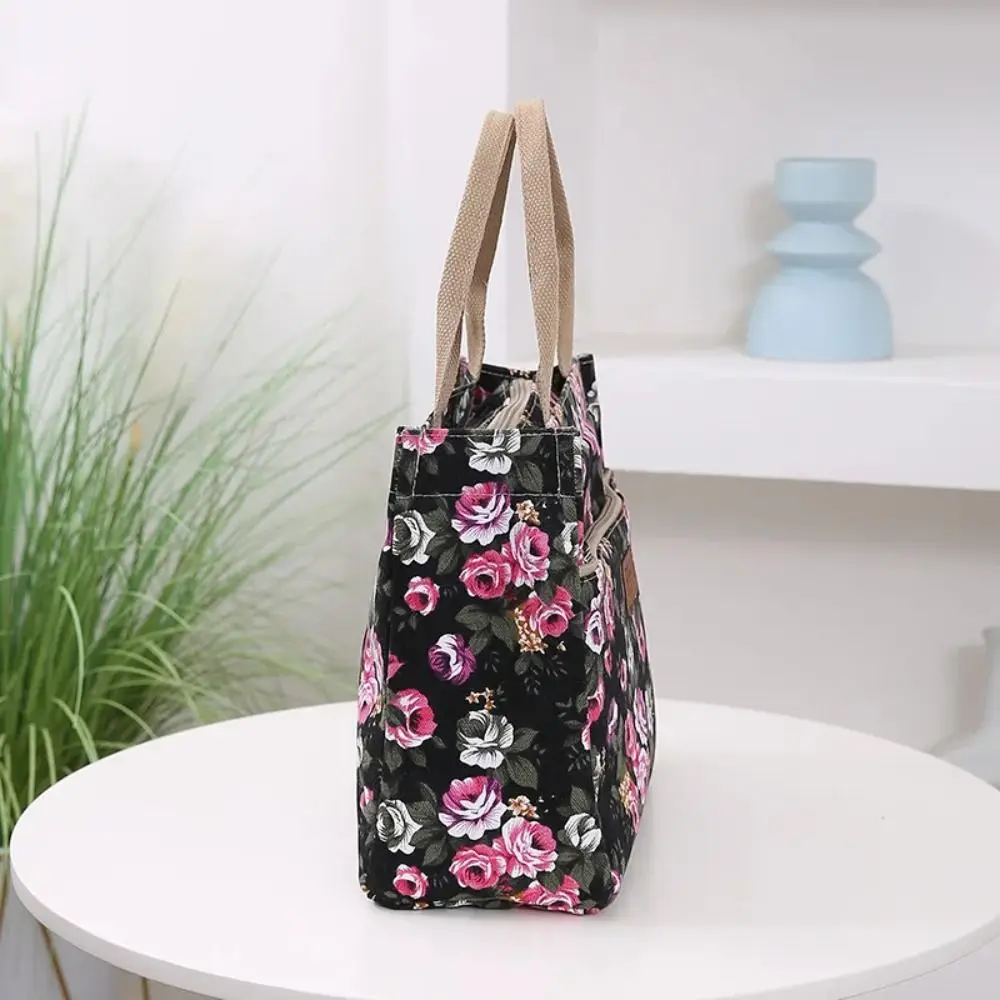 Fashion Women\'s Casual Handbag Mommy Bag For Picnic Travel Floral Print Tote Bag, Portable Canvas Lunch Bag