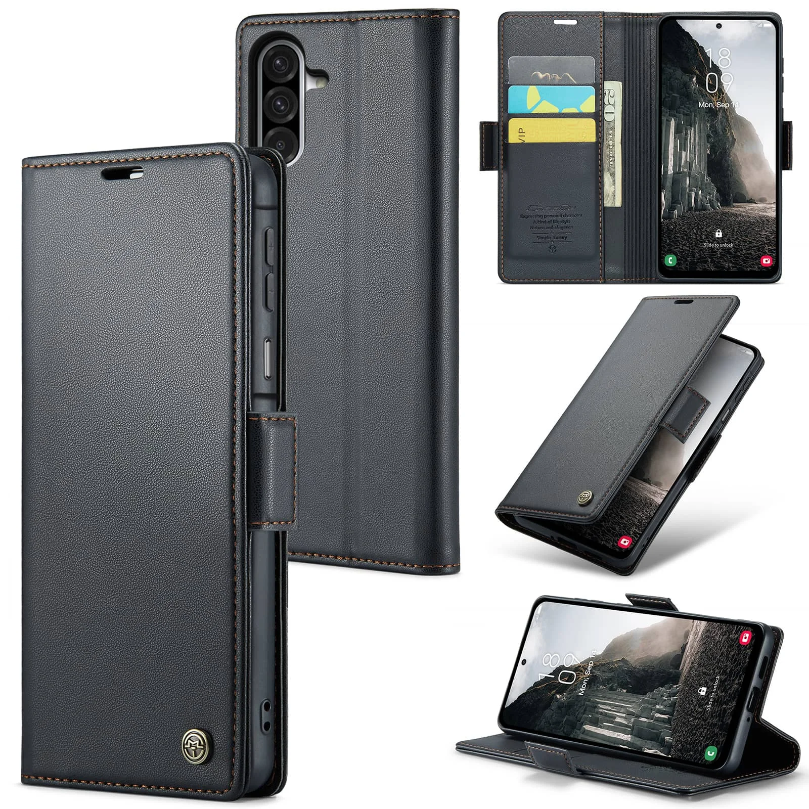 For Samsung Galaxy A17 Case with Card Holder, Wallet Case with RFID Blocking, Durable Leather Kickstand Magnetic Clasp Cover