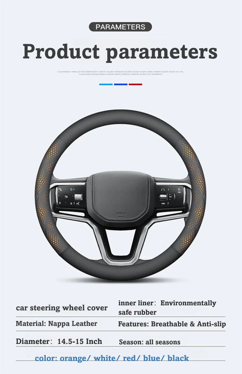 Napa-Leder Auto-Lenkradbezug für Volkswagen VW Tiguan, Atlas, ID.4, Taos, Golf, Passat, Jetta, Polo, Beetle, Touareg usw. – Detail 8
