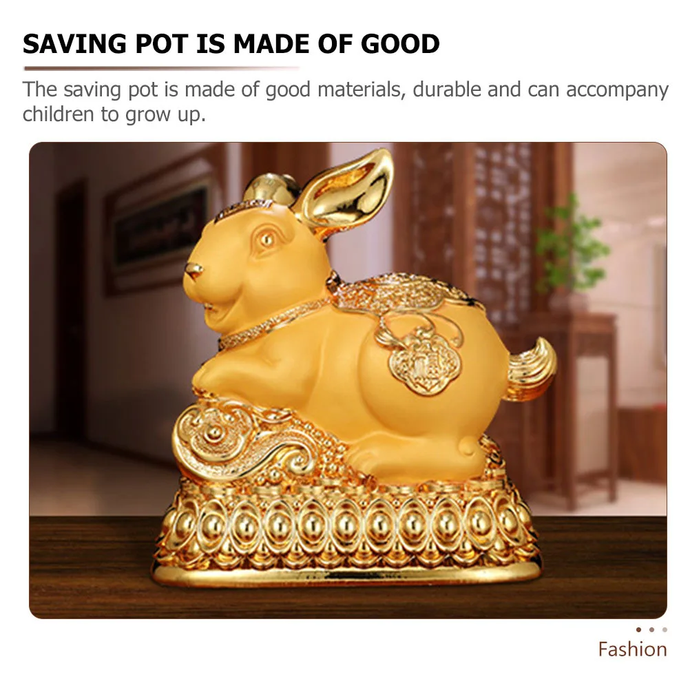 

Golden Rabbit Coin Bank Large Capacity Piggy Bank Money Box Durable Resin Saving Pot Decorative Home Decoration Adults