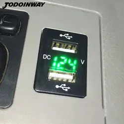 Dual USB Car Charger Switch LED Power Voltmeter Socket 12-24V Mobile Phone Fast Charge For Mitsubishi Outlander 3 ASX for toyota