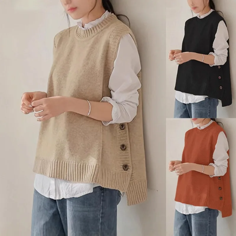 

2025 жилет вязаный с круглым вырезом новый ретро жилет свитер без рукавов жилет