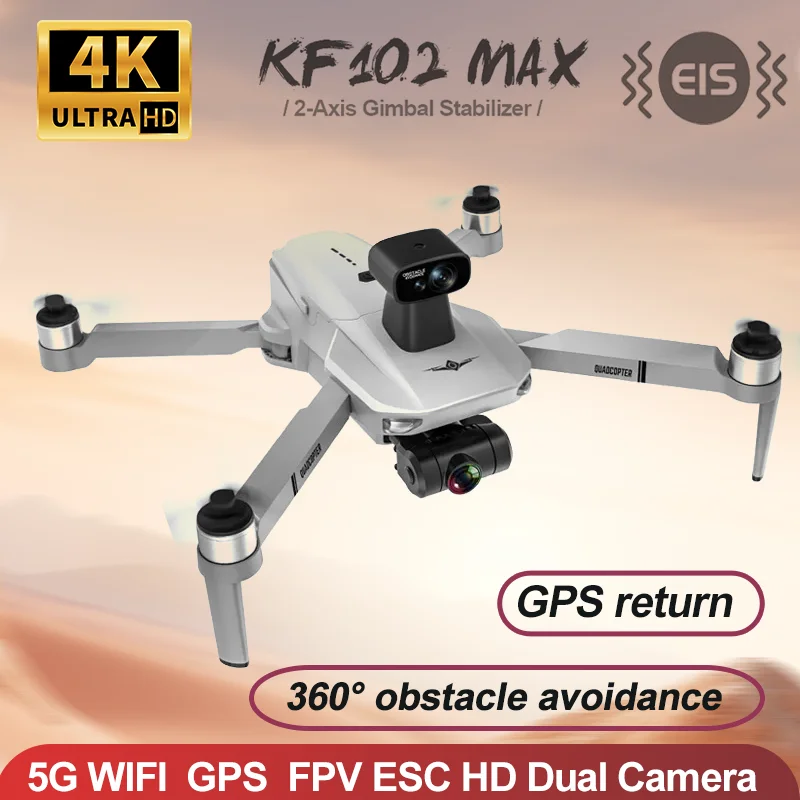 KF102MAX Drone 4K Profesional with HD Camera 5G WiFi GPS 2-Axis anti shake Gimbal Quadcopter Brushless Motor Mini Helicopter Toy