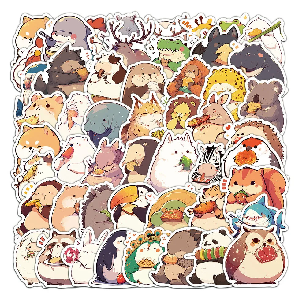 50PCS Cartoon Cute Chubby Food Animal Graffiti Stickers for Bicycle Hand Account Pencil Case Decals Peel Joy Sticker Store