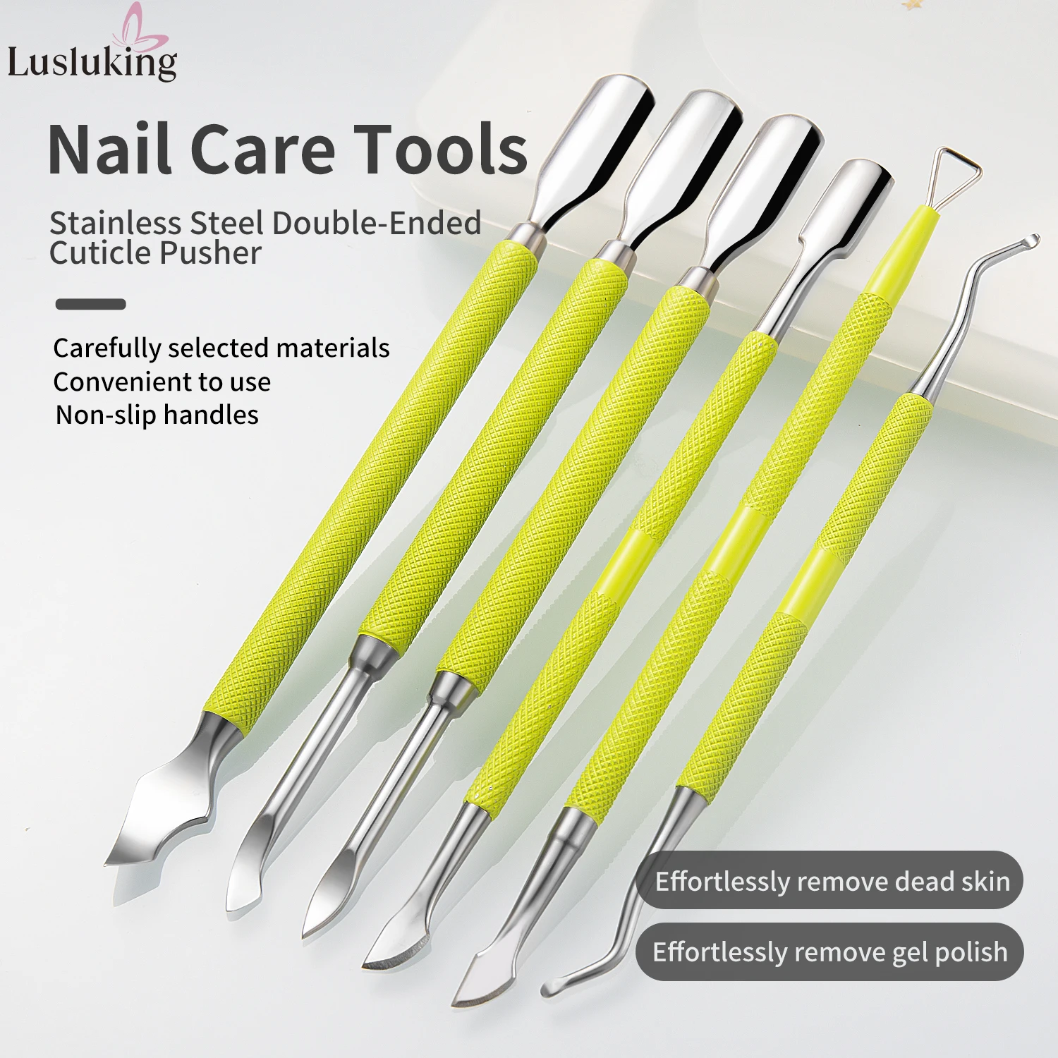 6PCS Double-ended Stainless Steel Cuticle Pusher High Quality Dead Skin Remover Comfortable Grip Nail Care Tool For Manicure Ped