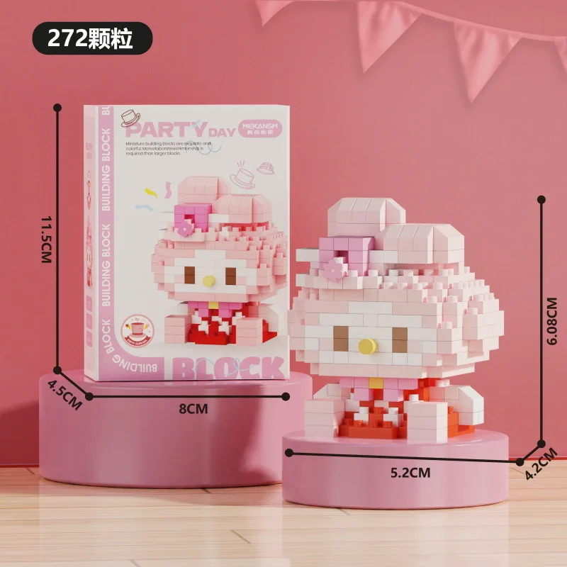 Sanrio Hello Kitty Micro Building Block Pochacco Cinnamoroll Kuromi Assembled 3D Model My Melody Mini Bricks Figure Toys