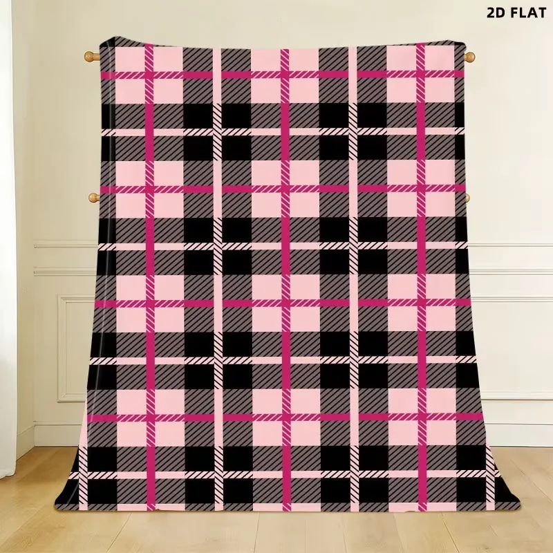 Pink Black Plaid Checkered Throw Blanket Classic Tartan Print Soft Blanket for Sofa Bed Dorm Couch Room Fashion Decor