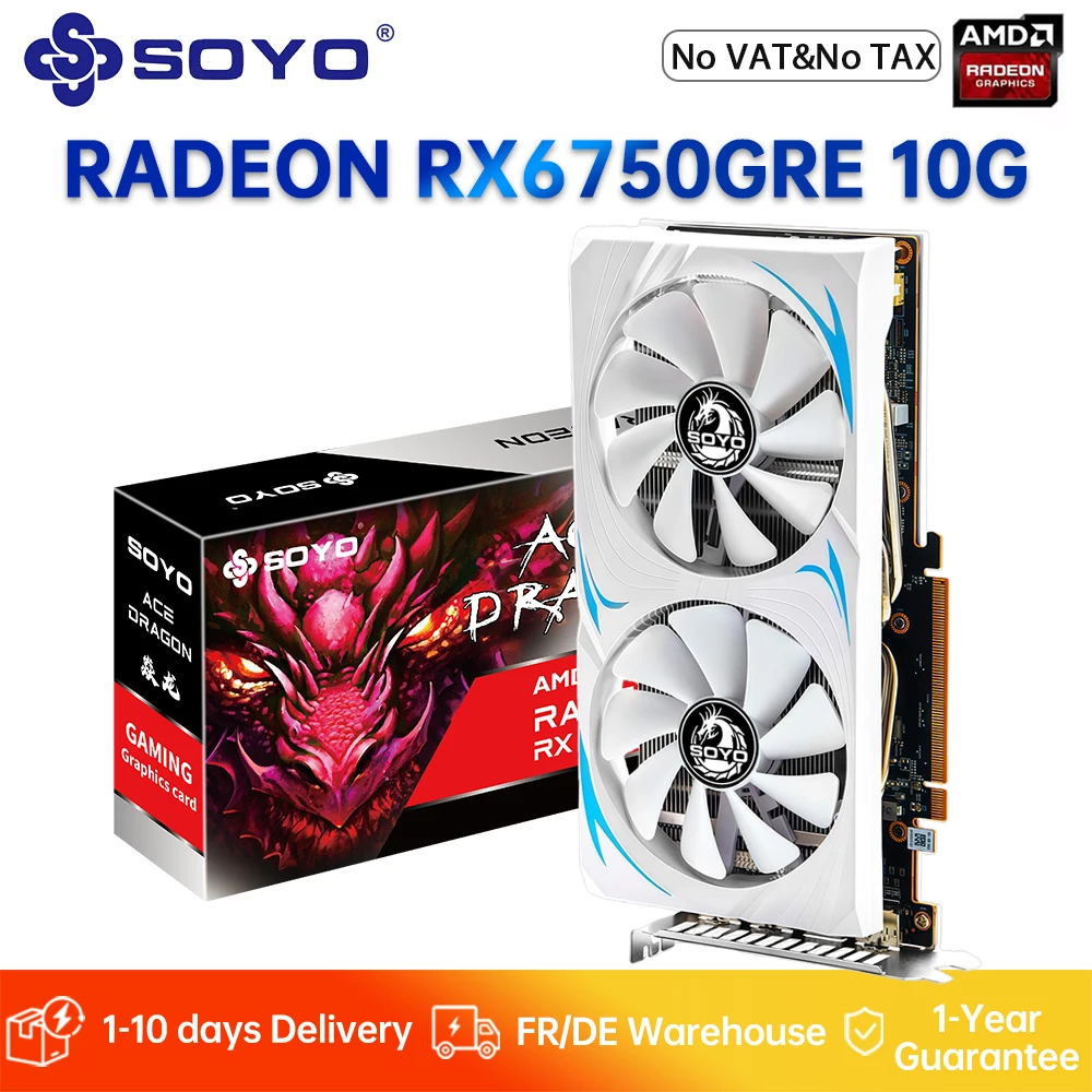 SOYO AMD Radeon RX6750GRE 10G Grafikkarte GDDR6 Speicher 160Bit HDMI-kompatible DP GPU-Karte für Desktop-Gaming-Computer-Host