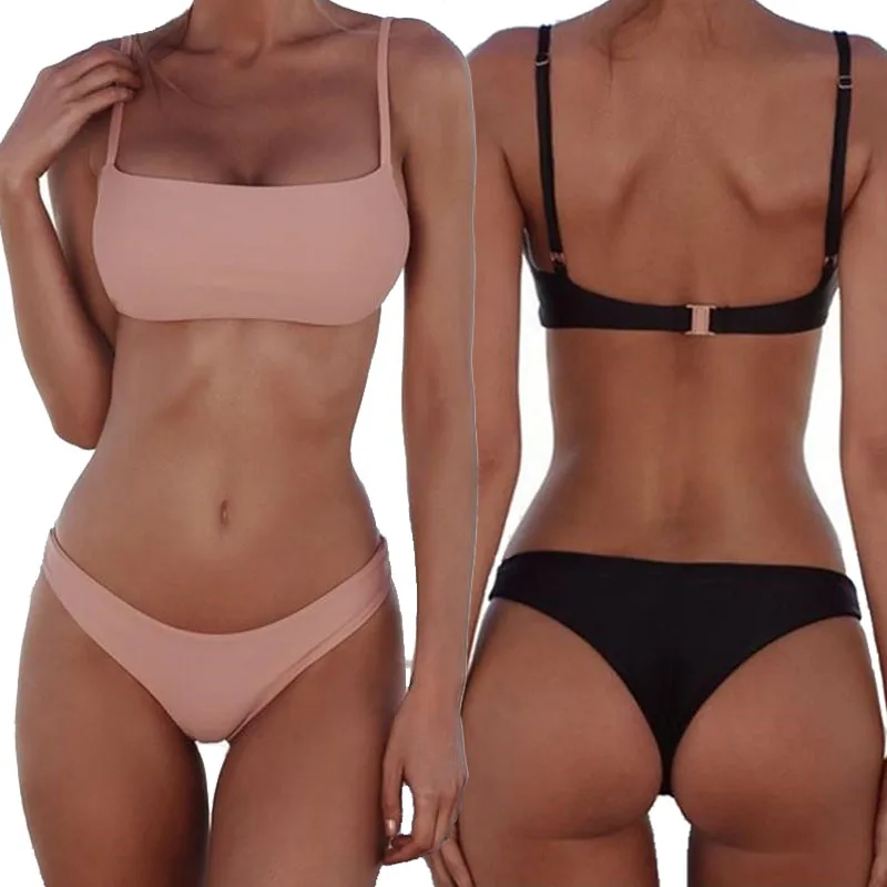 Summer Bikini Set Swimsuits for Women Low Waisted Two Piece Swimwear with Push Up Top Padded Bra Top Panties Underwear Swimsuit