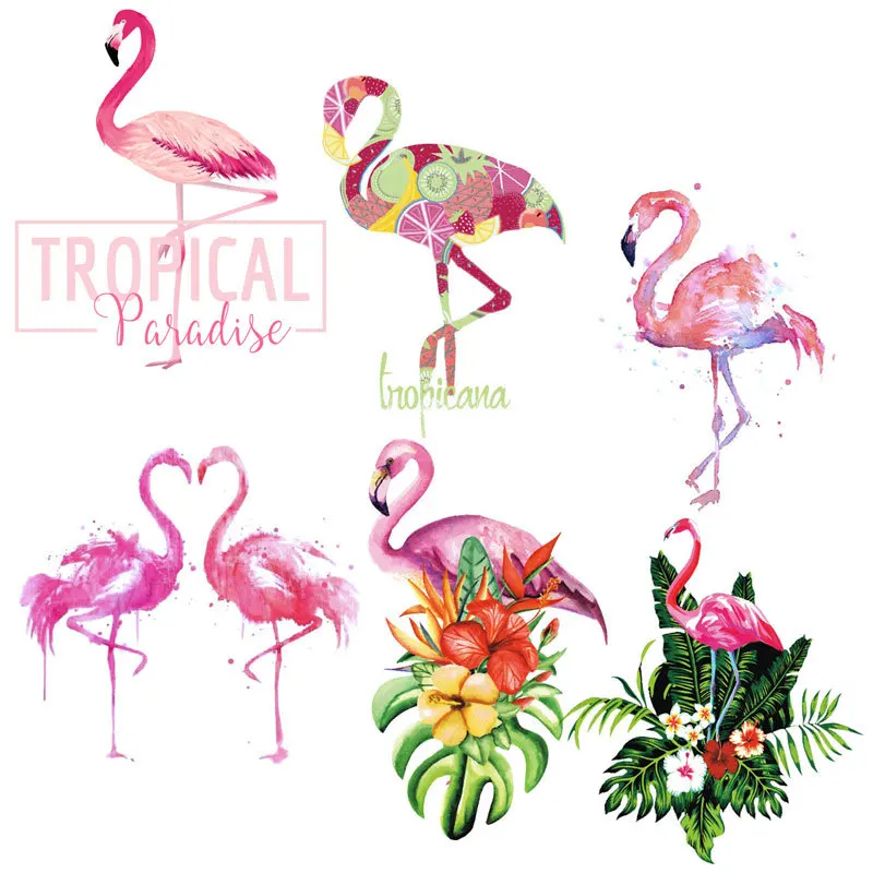 Super Low Price Flamingo Bird Iron-on Transfers for Clothing Patches Heat Transfers for Clothes Ironing Sticker Stripe Pvc Patch