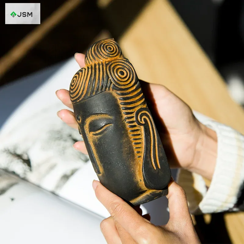 Chinese Style Zen Non-phase Buddha Head Ornaments Wrought Iron Rust Desktop Crafts