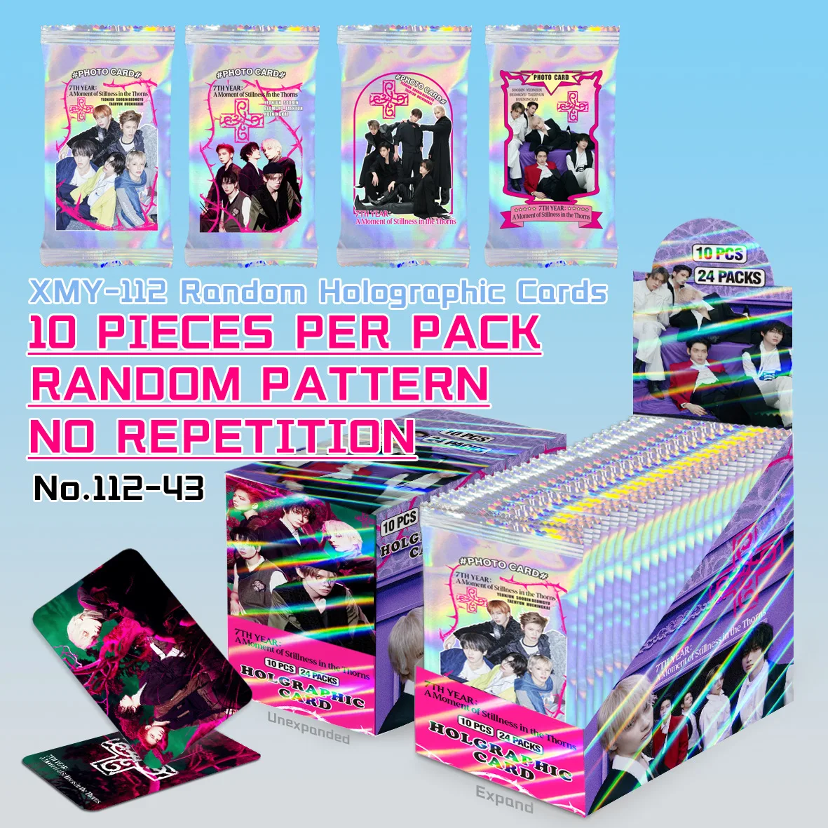 10pcs-new-kpop-candy-pack-photocards-pullsrandom-holographic-blind-pc7th-year-a-moment-of-stillness-in-the-thornstxtsoobin
