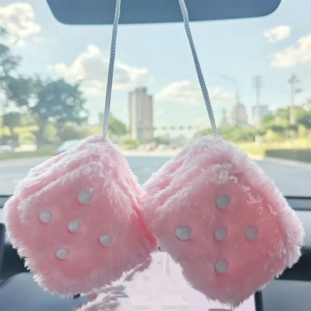 6cm Long Dice Fuzzy Multicolor Design Rearview Mirror Decoration Hot Stamping Velvet Material Car Mirror Hanging