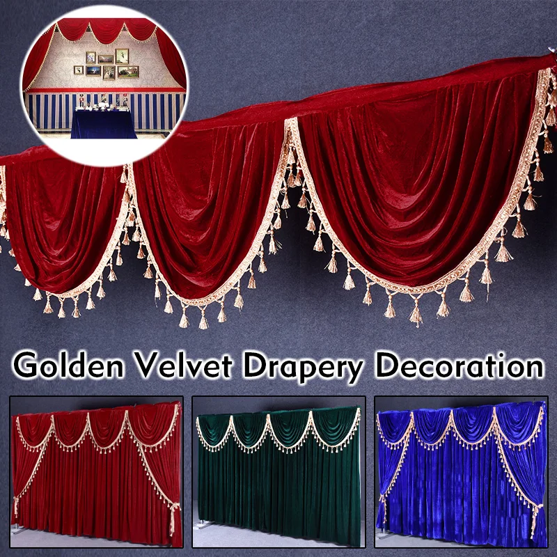 3 Meter Tassel Swag Drape Valance Velvet Fabric Stage Background Swags For Backdrop Curtain Wedding Background Event Party Decor