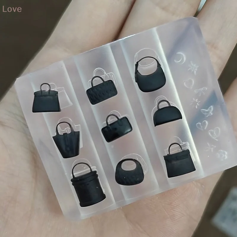 [L&P] 1개 3D 귀여운 만화 가방 모양 네일 아트 장식 몰드 DIY 실리콘 투명 템플릿 장식품 선물