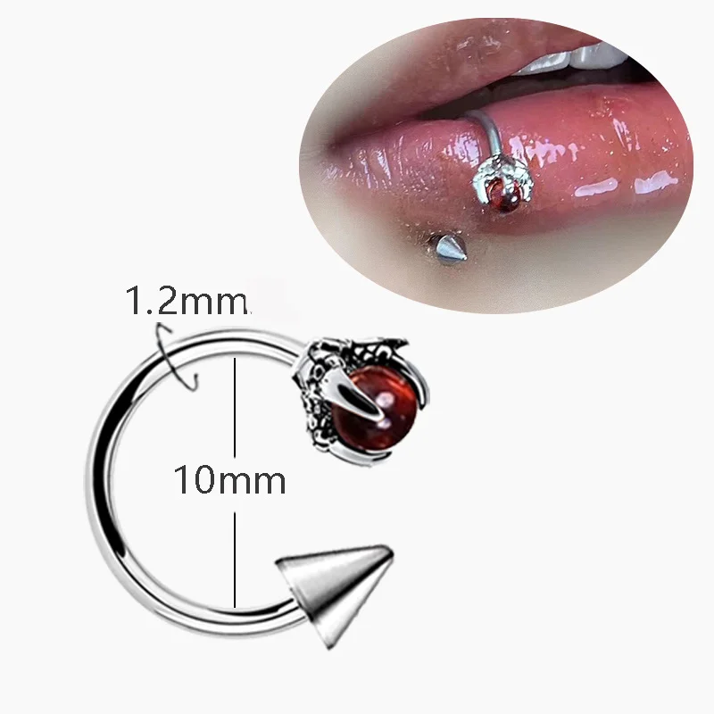 EVISPOL 16G الفولاذ المقاوم للصدأ التنين مخلب Labrat الشفاه خواتم للنساء C على شكل الغضروف الزنمة Daith اللولب ثقب المجوهرات