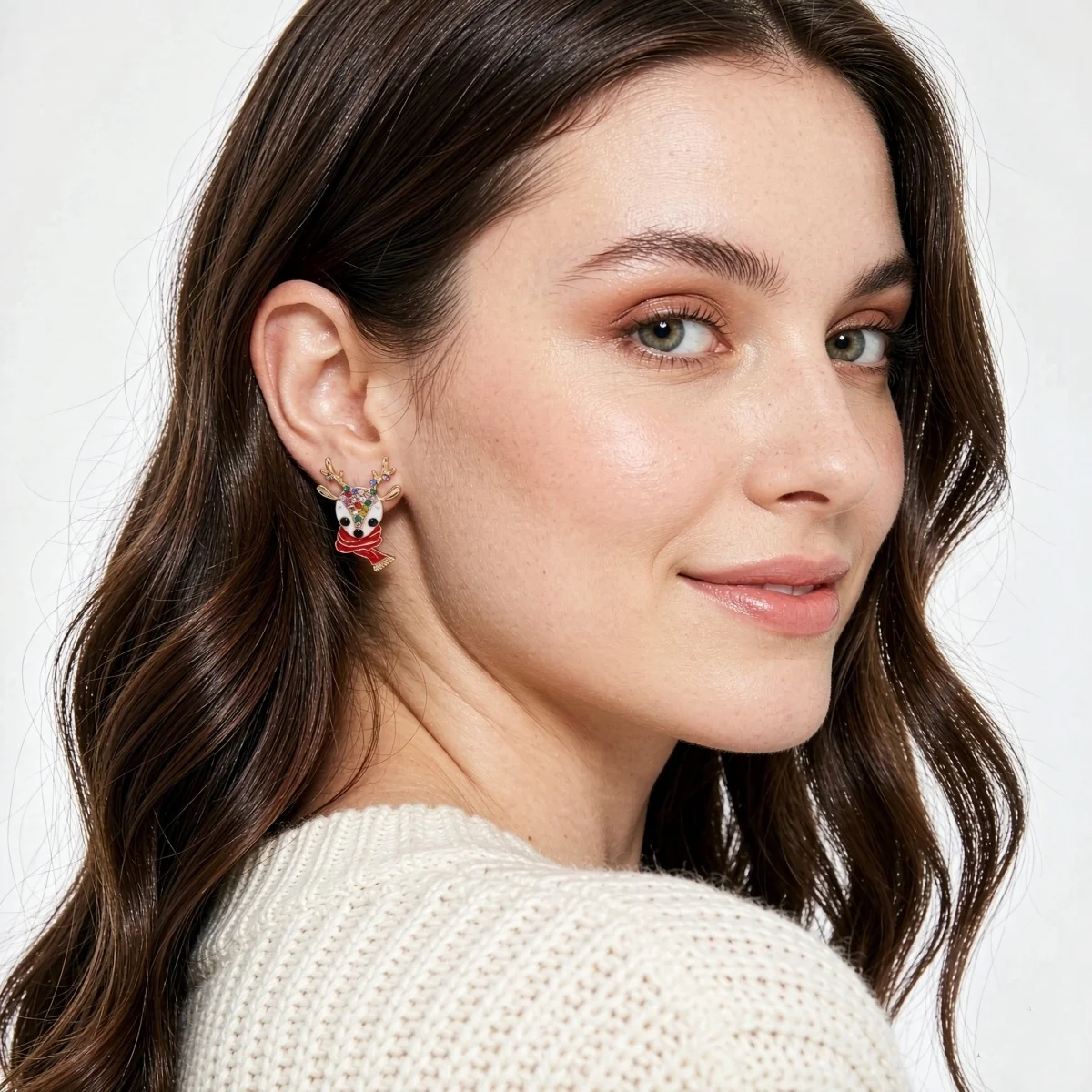 Weihnachtliche Zierliche Ohrringe mit Rotem Schal und Hirschmotiv für Damen, Bunte Strass-Rentier-Elch-Tier-Ohrringe, Neujahrs-Schmuck – Detail 6