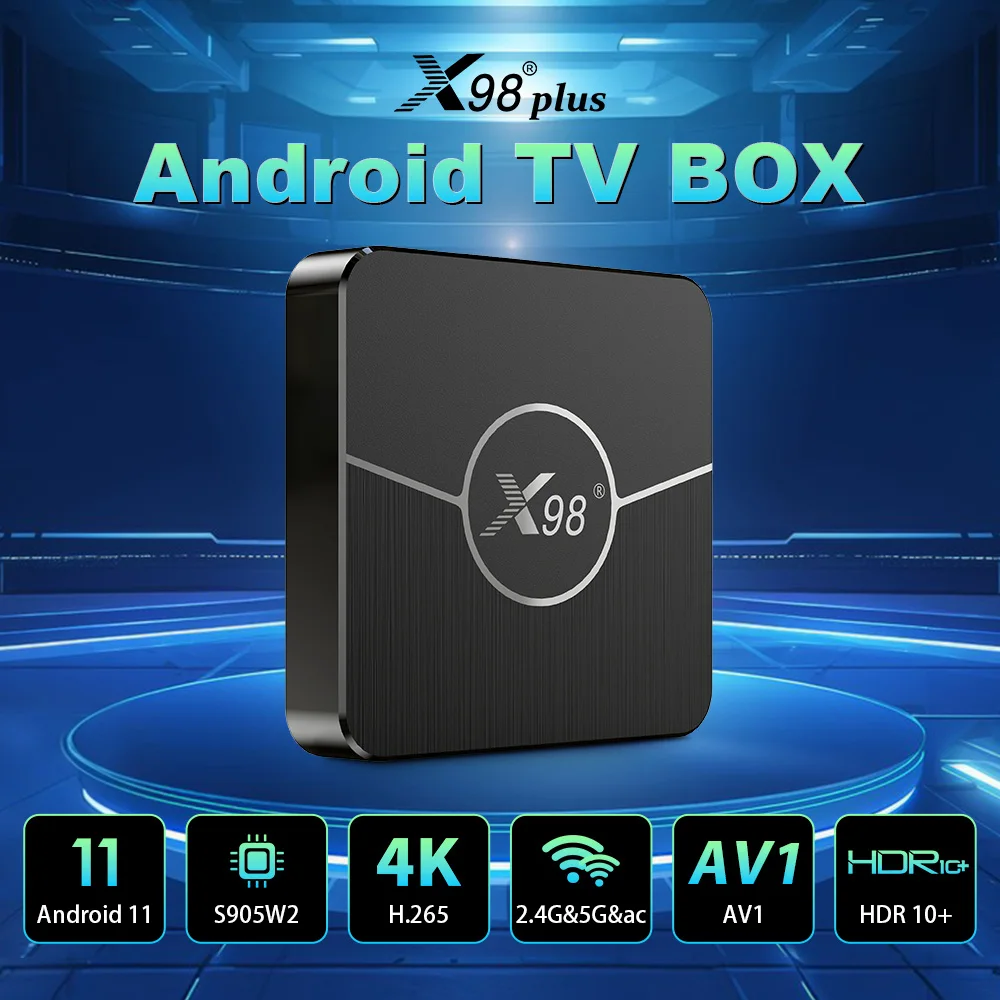 X98 Plus Android 11 Smart Box con Chip Amlogic S905W2, 4K UHD HDR10+, WiFi de Doble Banda, Bluetooth, Gran Almacenamiento, Reloj Digital, Reproductor Multimedia