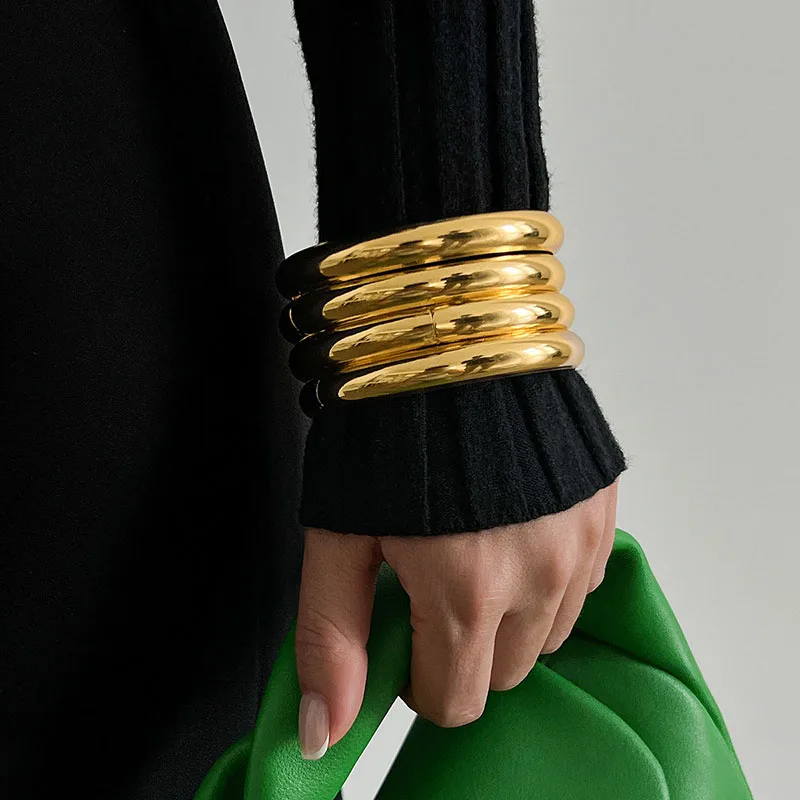 Vintage Punk Bracelets Set for Women Twist Texture Bangles Gold Silver Color Jewelry Statement Streetwear Goth image 2