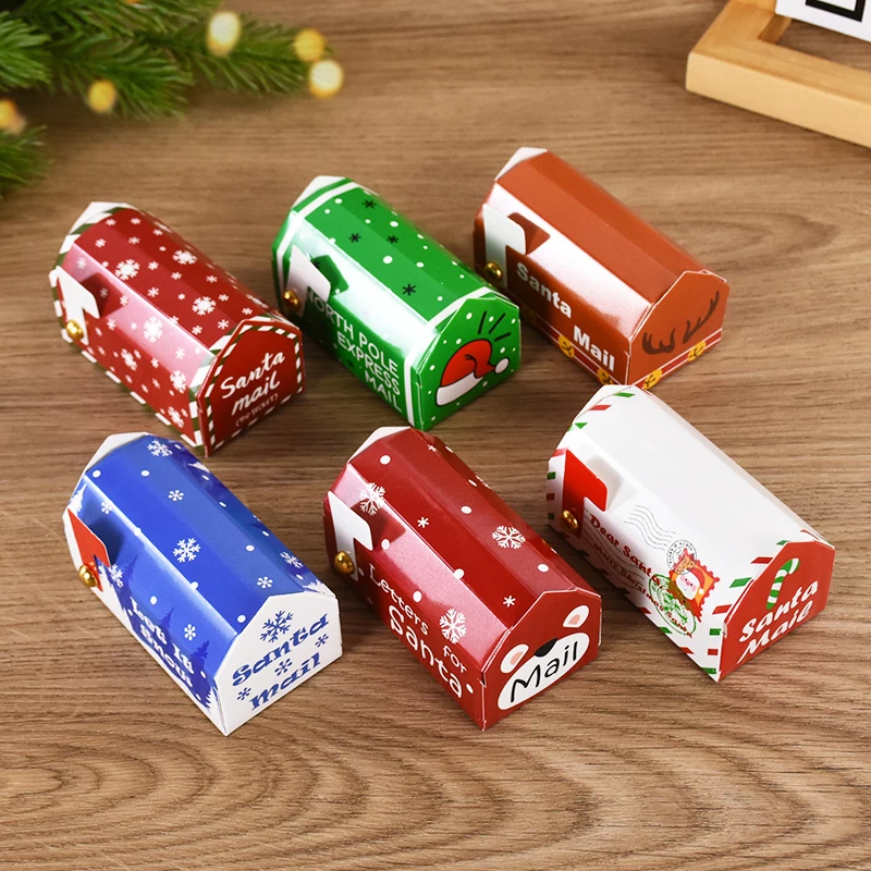 6Pcs Mailbox Design Christmas Candy Gift Box Kids Xmas Cookie Biscuit Packaging Box 2024 Noel Home Decor Ornament 2025 New Year