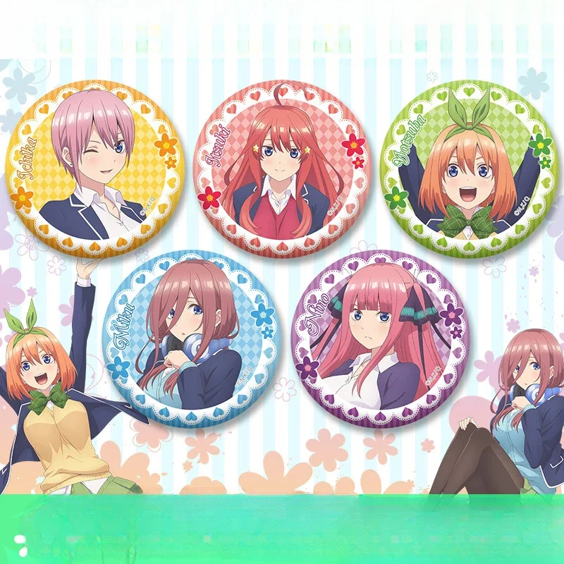 5.8cm High Quality Round Brooches Uesugi Fuutarou Nakano Yotsuba Nakano Nino Figure Badge Fashion Pin Collar Decor Collection