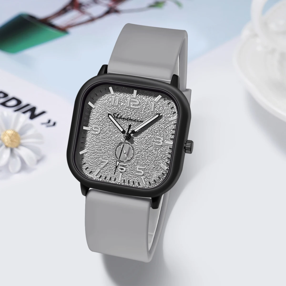 Fashion Blazer Square Case Silicone Men Sport Quartz Watch