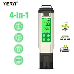 Yieryi New 4 in 1PH TDS EC TEMP Meter With Backlight LCD Digital Water Quality Monitor Tester for Aquarium Pools Hydroponics