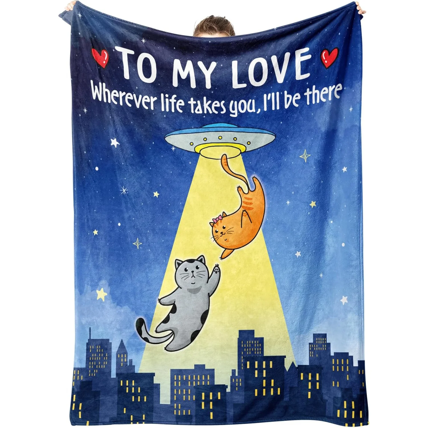 UFO Gifts for Him Her, Anniversary I Love You Gifts Blanket, Romantic Wedding Birthday Gifts for Girlfriend Boyfriend, Cat Blank