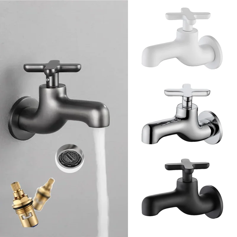 

Wall Mounted Solid Brass Outdoor Faucet Gray/Black Single Cold Water Garden Tap for Balcony Washbasin And Mop Pool Creative Home