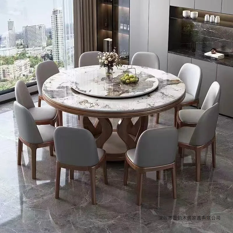DSA solid wood high-end rock slab dining table and chair combination modern simple small apartment round household round table