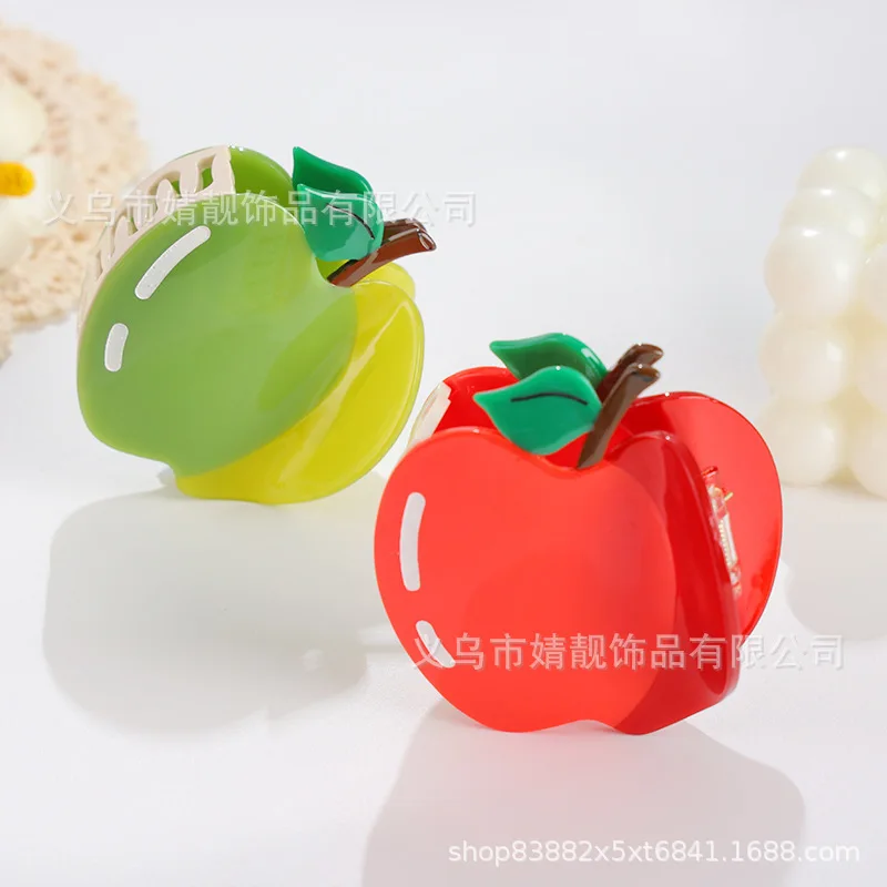 A niche fruit clip, cute in summer, 3D three-dimensional, with red and green apple hair accessories Acetic acid