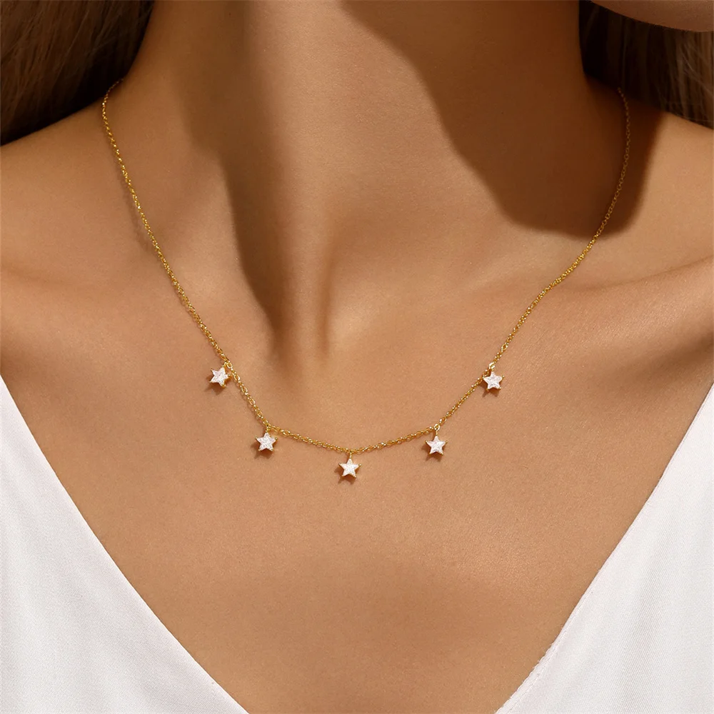 روكسي 925 فضة زهرة/مثلث/القلب كريستال قلادة قلادة للنساء الذهب اللون سلسلة الترقوة مجوهرات الحفلات