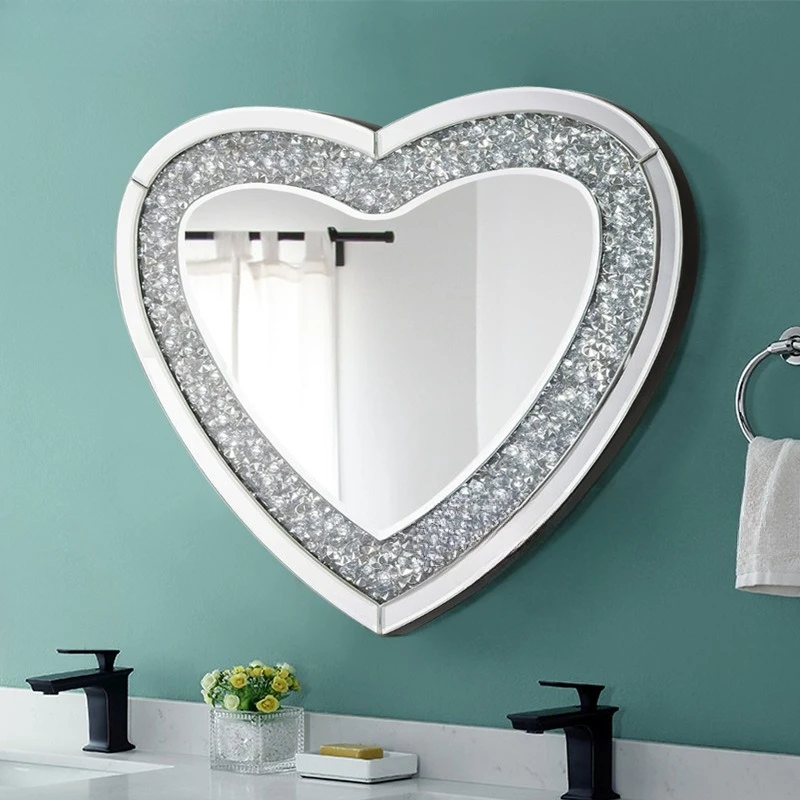 Heart-shaped bathroom mirror toilet wall-mounted comb makeup mirror clubhouse hotel model room decorative mirror