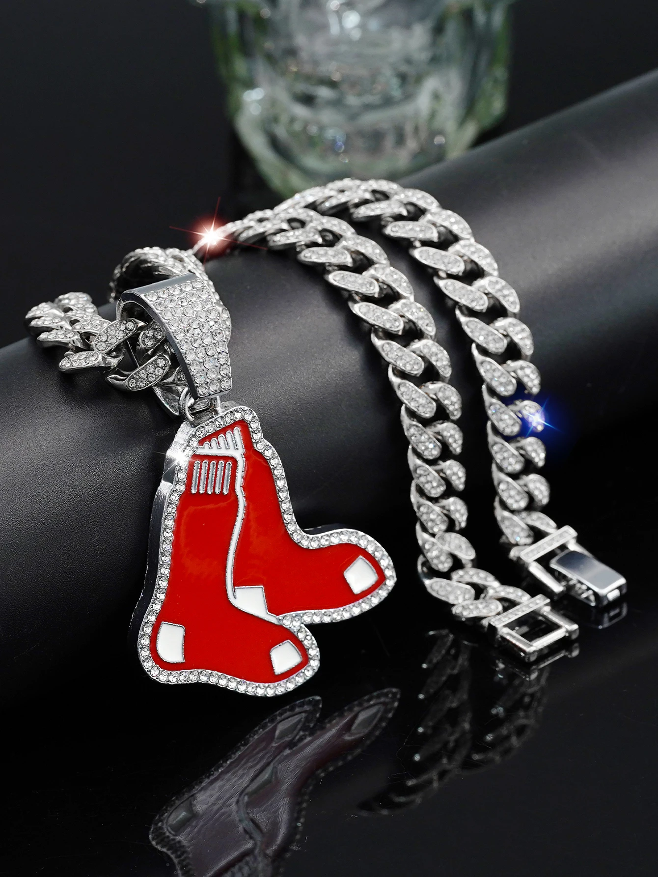 Summer Sport Style Pair of socks Pendant Cuban Necklace For Women Men,Rhinestone Gold Silver Color Fashion Jewelry