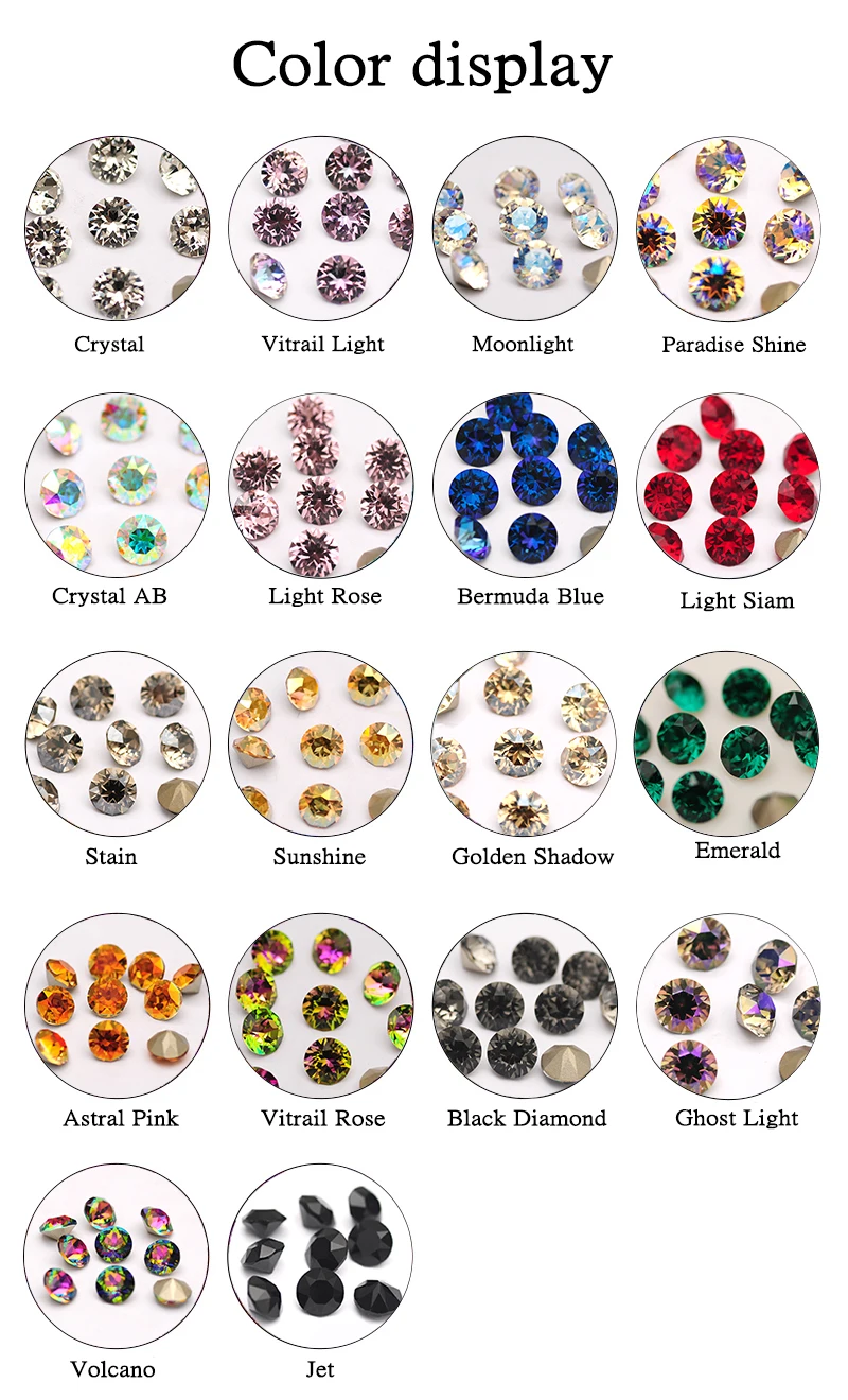 10PCS Super Bunte 5A Xirius Strass DIY Schmuck Machen Glas Perlen Pointback Runde Kleber Auf Nail art Zubehör Kristalle – Detail 2