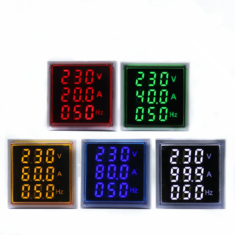 Square LED digital display three-digit display voltage current Hz meter combination meter indicator tester 22mm frequency meter