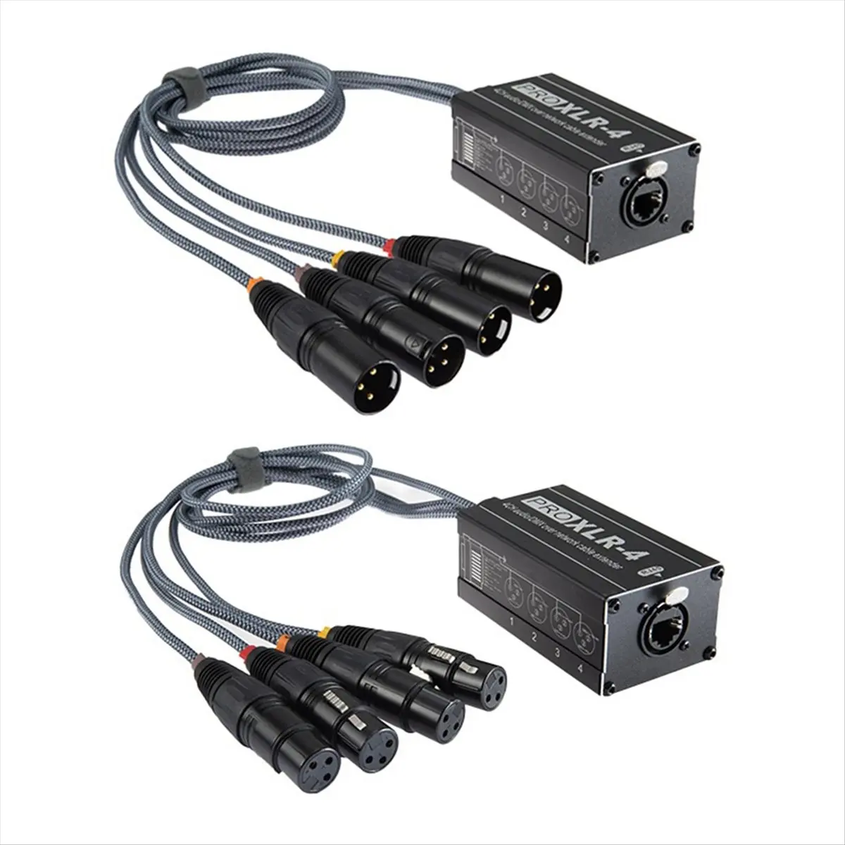 A64I 1Pair XLR Male/Female 4 Channel Snake 3Pin XLR/ to Ethercon RJ45 Cat5/Cat6 Ethernet Extender for Live Stage, Black