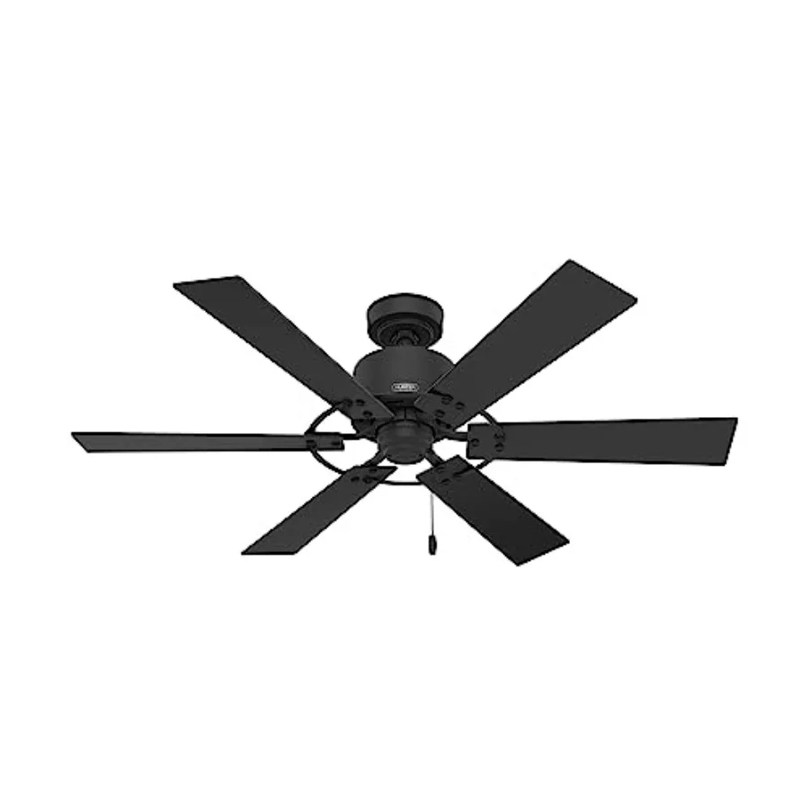 

52 inch Indoor Ceiling Fan No Light - Matte Black, 6 Blades, Standard Mount, Pull Chain Control, For Bedroom Living Room or Kit