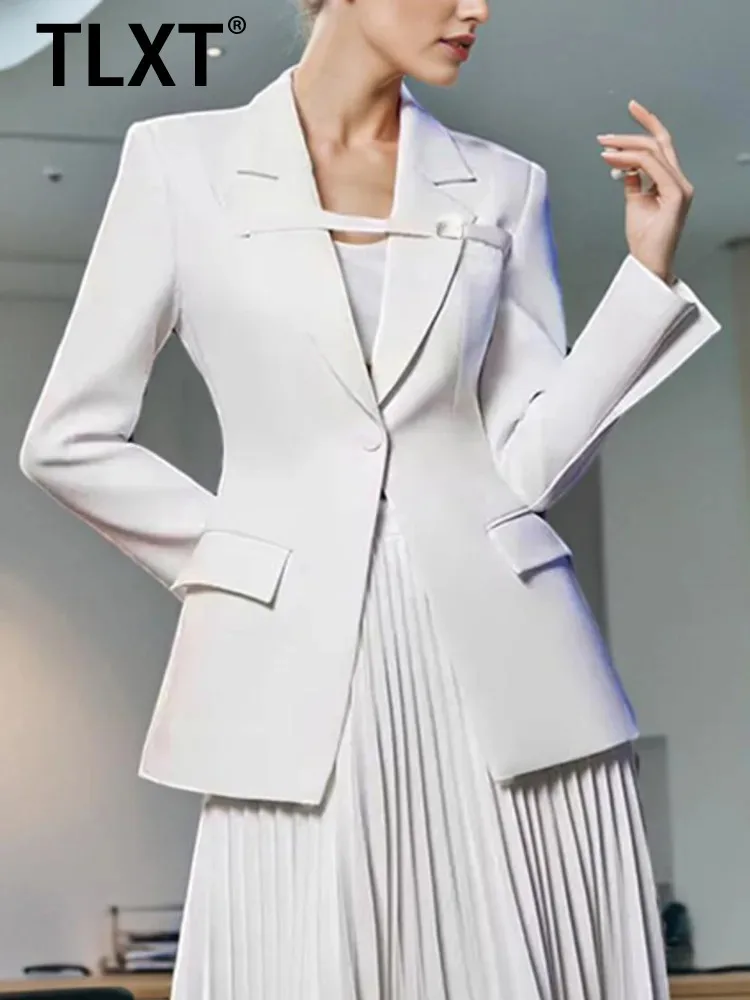 

TLXT V-neck Single-breasted Bandage Patchwork Solid Color 2024 Summer New Elegant Chic Design Women's Blazer XK931