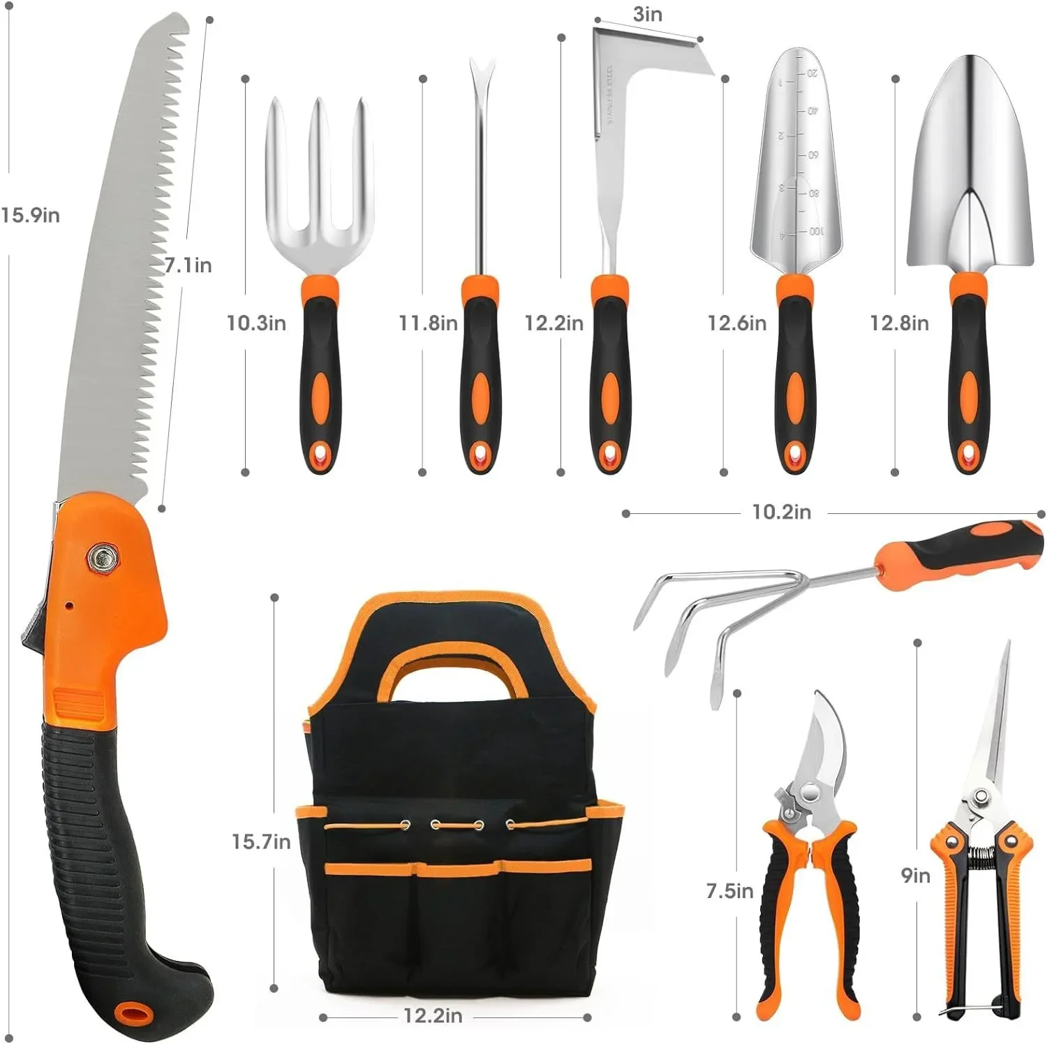 

Heavy Duty Garden Work Outdoor Tool 10 Piece Stainless Steel Gardening Gift Garden Tool Set With Bag
