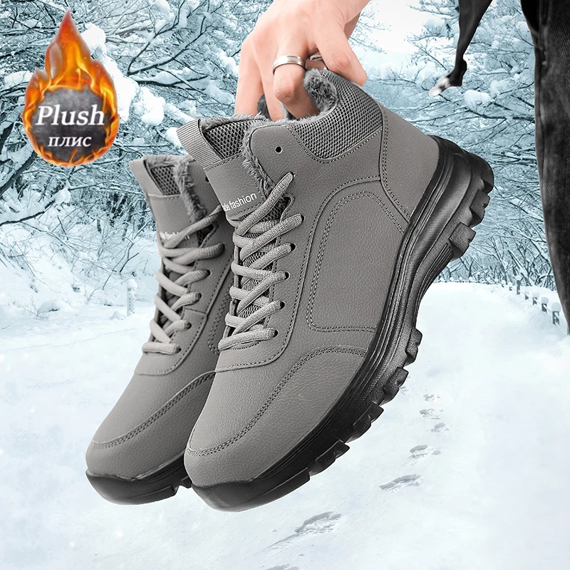 

ELUVA Men's Snow Boots Waterproof Sneakers Super Warm Plush Men Outdoor Non-slip Lightweight Hiking Boots Work Shoes Man Winter