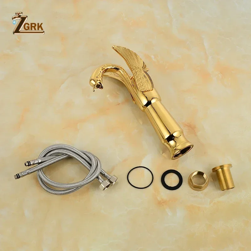 ZGRK Basin Faucets New Design Swan Faucet Gold Plated Wash Basin Faucet Hotel Luxury Copper Gold Mixer Taps Hot and Cold Taps