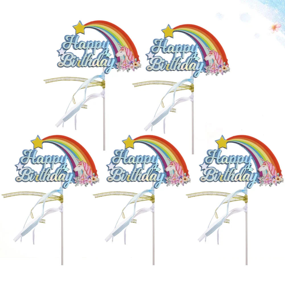 

5pcs of One Set Adorable Cake Topper Rainbow Cloud Cake Pick Creative Insert Cards Delicate Cupcake Toppers for Home Kids Party