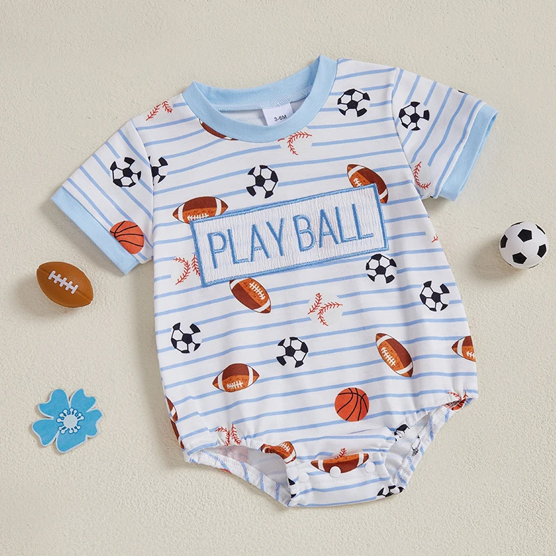 

Adorable Toddler Playsuit with Fun Sports Print Round Neckline and Short Sleeves for Summer Outings and Playtime