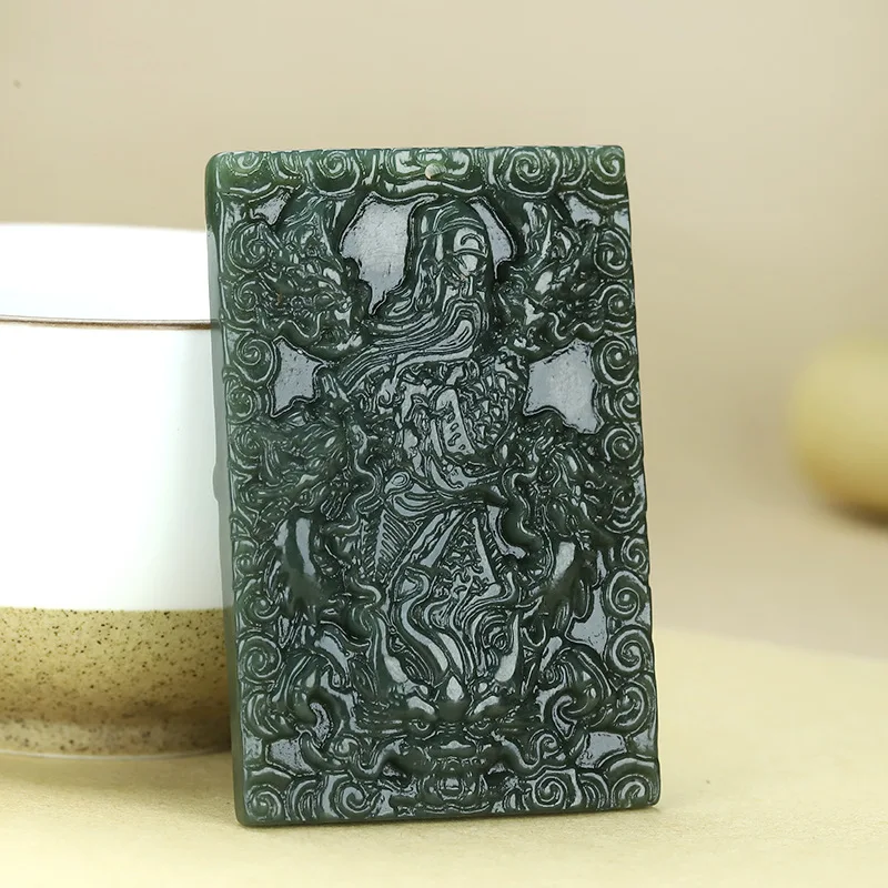 Hetian Green Jade Guan Gong , - , Double-Sided Pendant Men