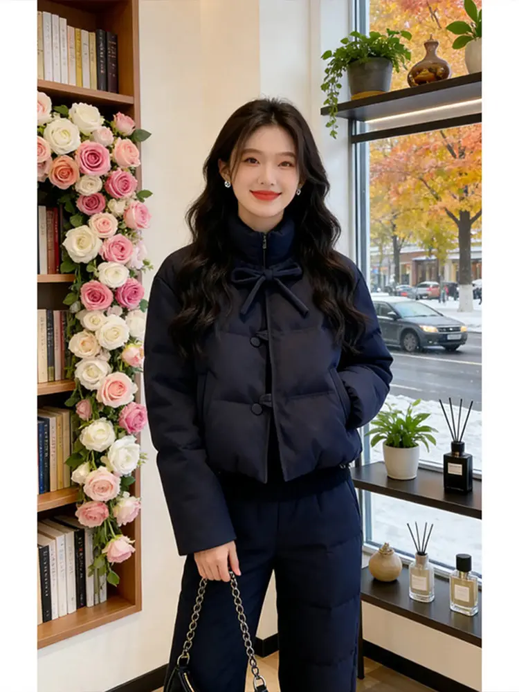 

Korean Sle Loose Lapel down Cotton Jaet Women's Winter New Bla Versatile Warm Coat Small Size ort Sle Faionable