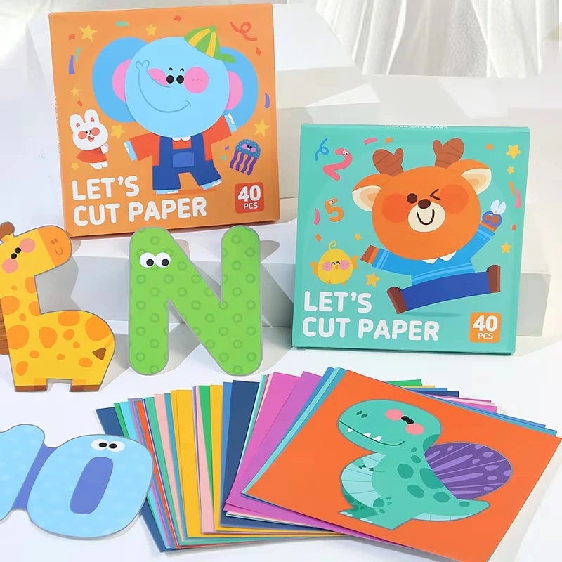 

40Pcs Handmade Visual Card Paper Cutting Games Number Letter Traffic Dinosaur Fruit Cognitive Game Early Education Toys Gifts