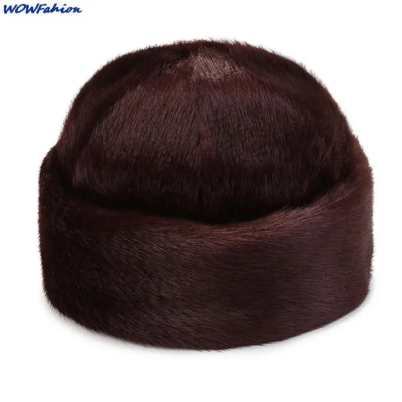 Thick Outdoor Warm Winter Hat Men Black Fur Leather Russian Male Windproof Snow Ski Cap Fleece Lined keep Warm Short Beanies Hat