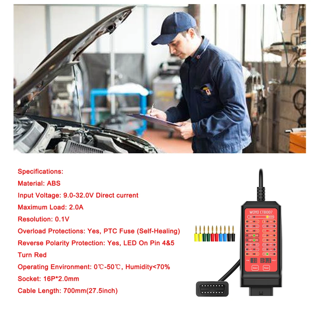 WOYO Portable CAN Tester 12V 24V 16 Pin Break Out Box Detection CAN Bus Circuit Tester Vehicle On-Board Diagnostics Tester Tool