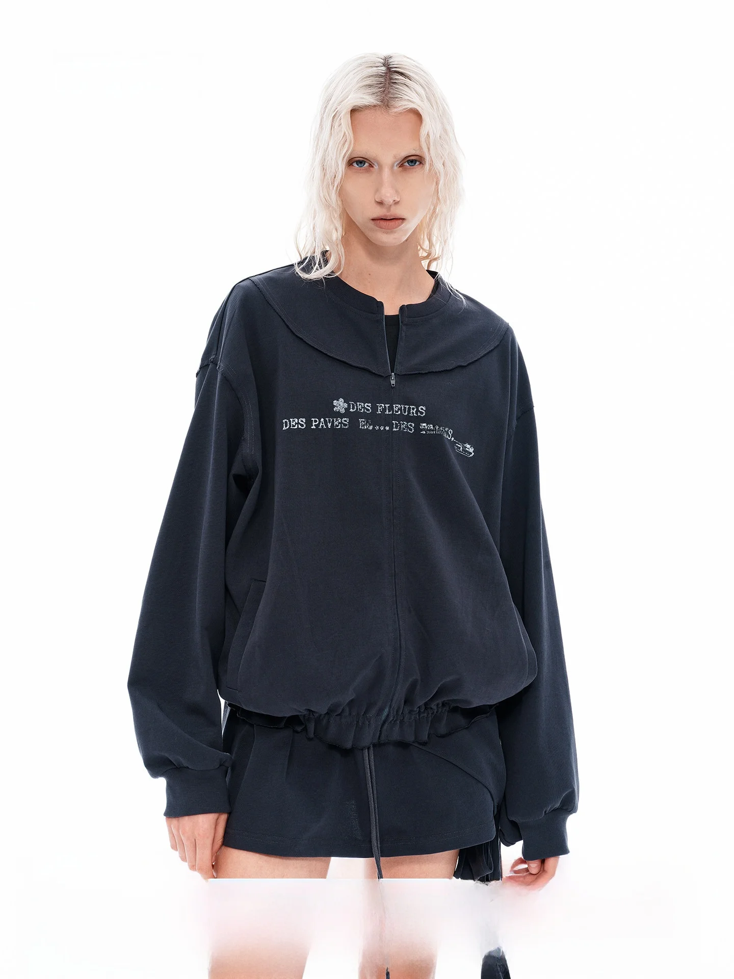 

Vin Zoo Deep ey Casual Retro Print Zipper Loose round Ne Hoodie Women's New Autumn Street Sle Long Sve Organic Cotton